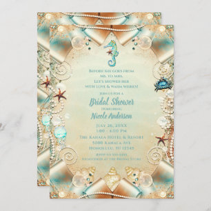 Invitation Crème enchantée sous perles de mer Ribbon Bridal