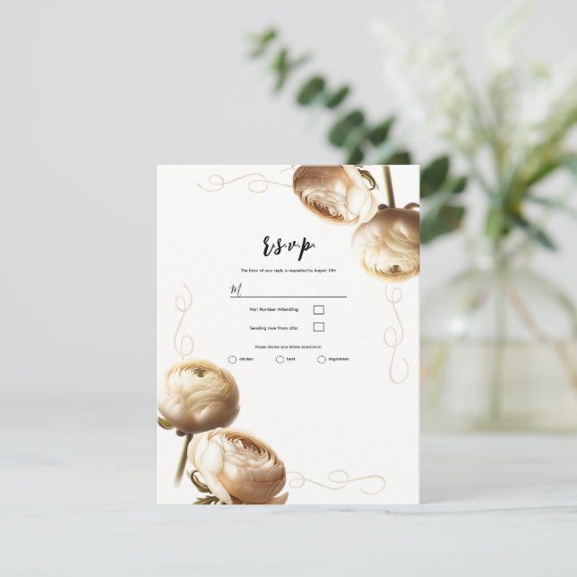 Invitation Crème et blanc Ranunculus mariage floral RSVP (Debout devant)