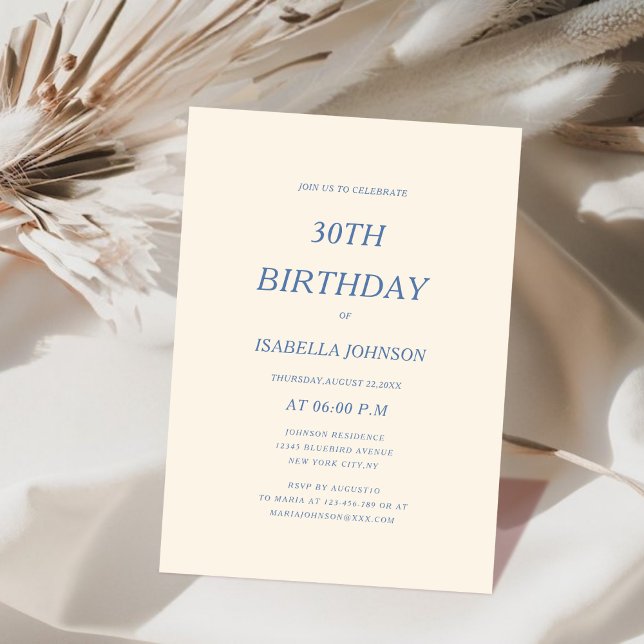 Invitation crème et bleu poussiéreux classique  30e anniversa (Créateur téléchargé)