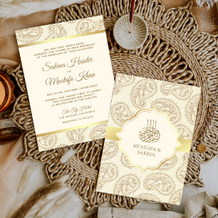 Invitation Crème et Gold Paisley Mariage musulman islamique