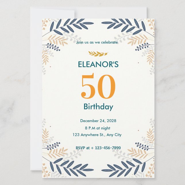 Invitation Crème et or Floral 50e anniversaire (Devant)