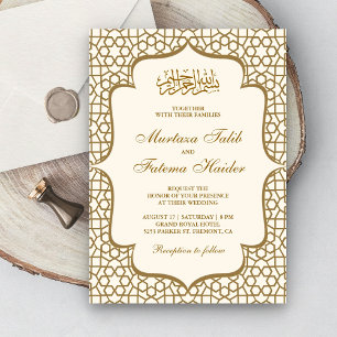 Invitation Crème et or Motif perse musulman Mariage
