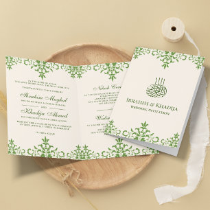 Invitation Crème et vert Damask Mariage musulman islamique