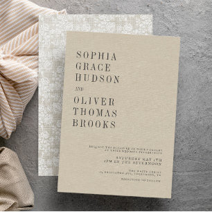 Invitation Crème Faux Lin & Lace Mariage campagnard Chic