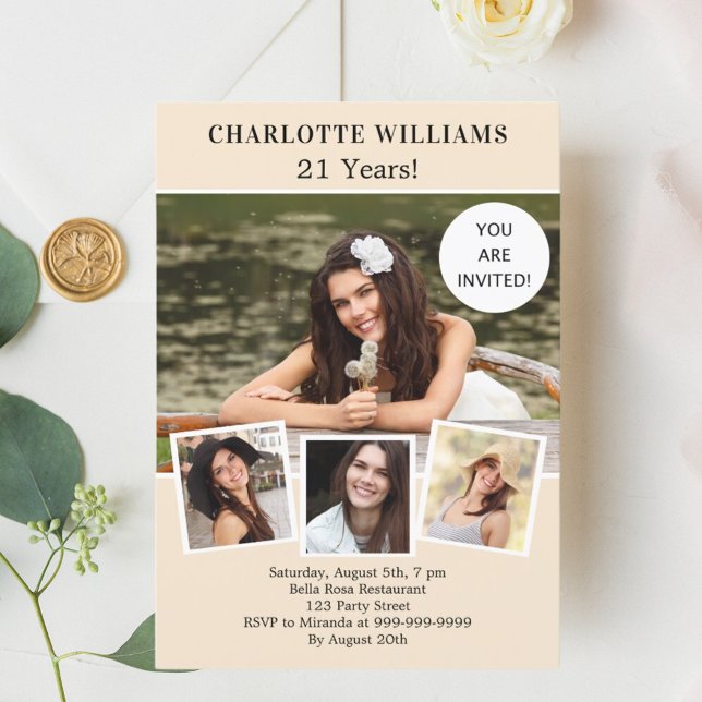 Invitation Crème fête d'anniversaire ivoire photo collage lux (Créateur téléchargé)
