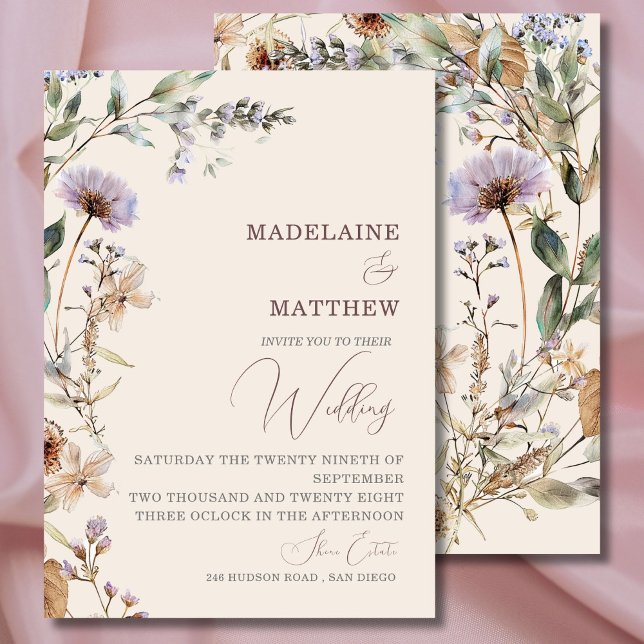 Invitation Crème Fleur sauvage mariage Élégante Moderne (Créateur téléchargé)