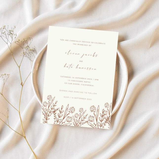 Invitation Crème Fleur sauvage moderne et Mariage en terre cu (Créateur téléchargé)
