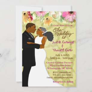 Invitation crème floral Mariage Africain Américain Couple