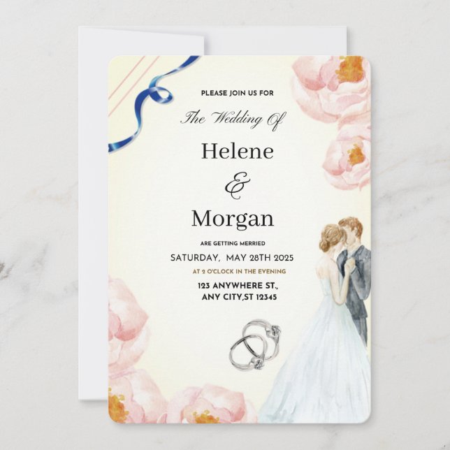Invitation Crème Floral Rustique Mariage (Devant)
