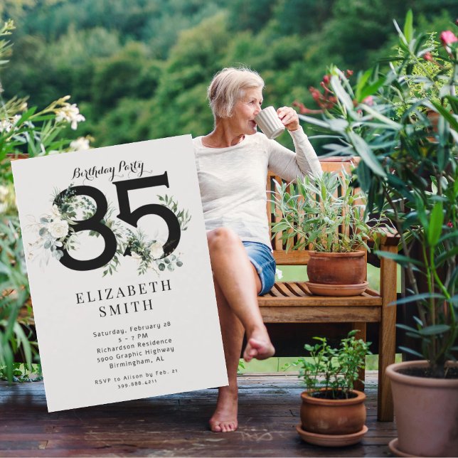 Invitation Crème florale blanche 85e fête d'anniversaire (Créateur téléchargé)