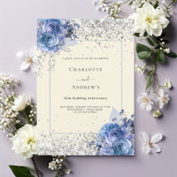 Crème florale bleu argent 25e anniversaire mariage