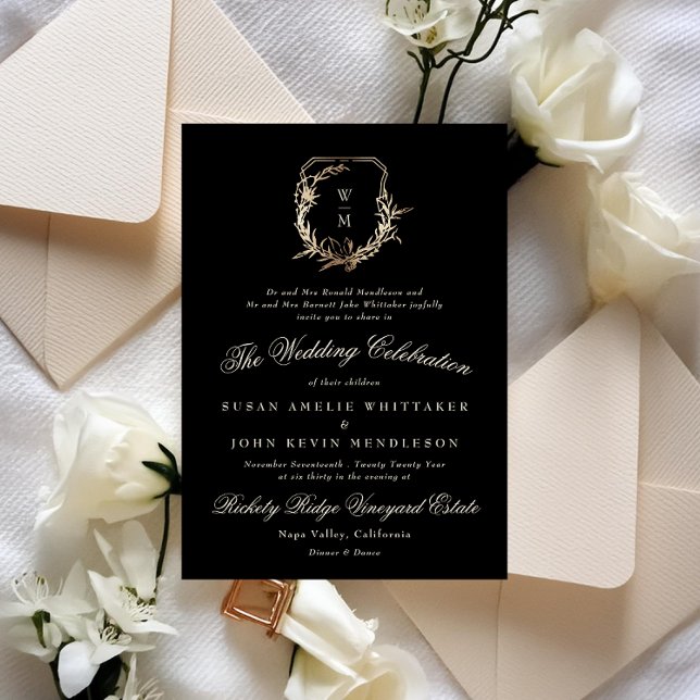 Invitation Crème formelle et Mariage de couronne d'or de mono (Créateur téléchargé)