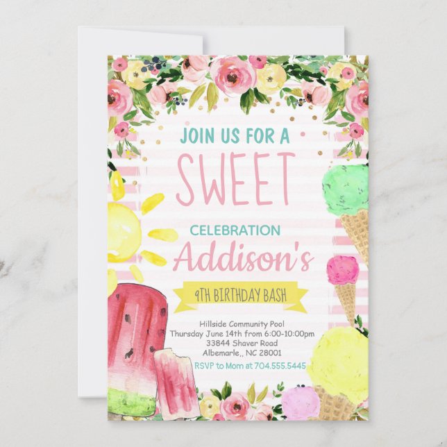 Invitation Crème glacée Anniversaire de la piscine d'été (Devant)