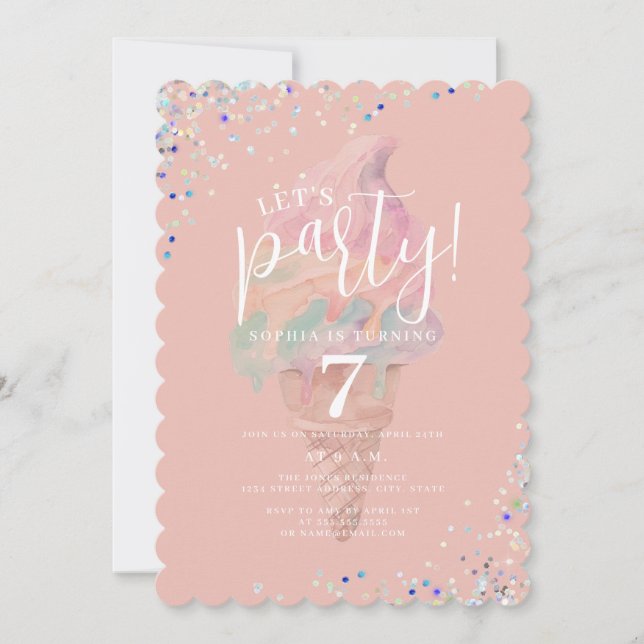 Invitation Crème glacée Arc en ciel Faisons la fête Anniversa (Devant)