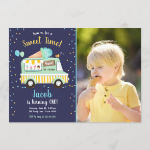 Invitation Crème glacée Camion Sweet Time Boy Mint Blue Anniv