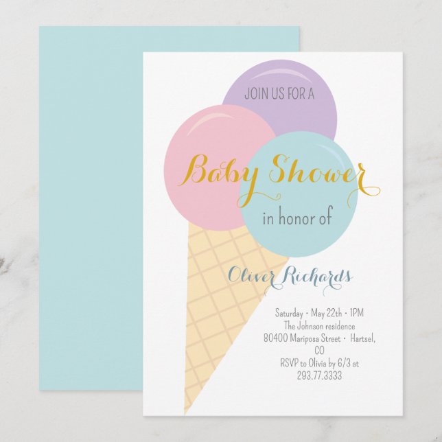 Invitation Crème glacée Cone Scoop Baby shower pour enfants (Devant / Derrière)