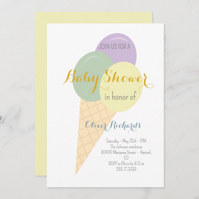 Invitation Crème glacée Cone Scoop Baby shower pour enfants (Devant / Derrière)