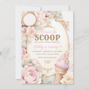 Invitation Crème glacée, crème glacée vintage rose floral