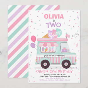 Invitation Crème glacée deux doux 2e anniversaire Crème glacé