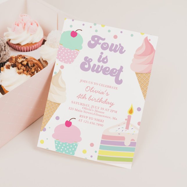 Invitation Crème glacée et gâteau 4e anniversaire (Créateur téléchargé)