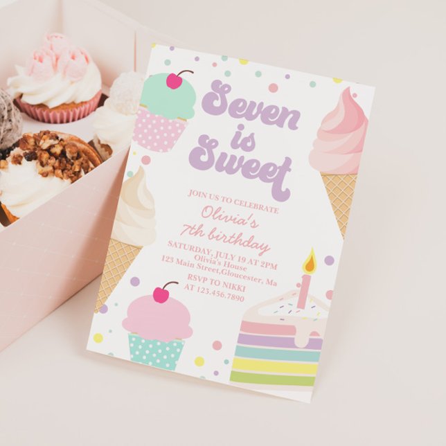 Invitation Crème glacée et gâteau 7e anniversaire (Créateur téléchargé)
