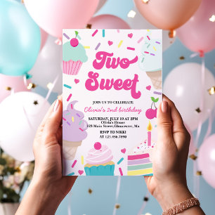 Invitation Crème glacée et gâteau Deux douces 2e anniversaire