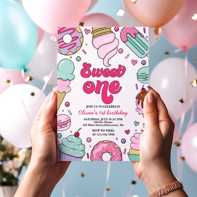 Invitation Crème glacée et gâteau sucré Un 1er anniversaire (Créateur téléchargé)
