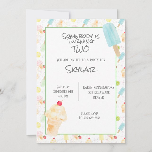 Invitation Crème glacée et Popsicles pour la fête du 2e anniv (Devant)