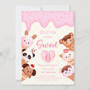 Invitation Crème glacée et sucreries Fille rose Anniversaire