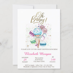 Invitation Crème glacée Macarons Oh Baby Baby shower d'été