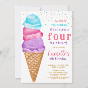 Invitation Crème glacée mignonne n'importe quel âge Anniversa