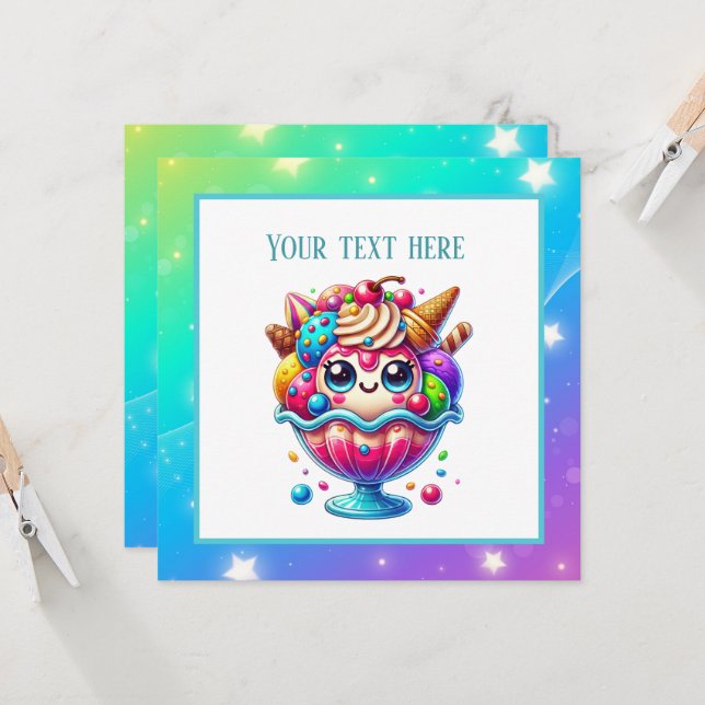 Invitation Crème glacée mignonne toute fête (Devant/Arrière en situation)