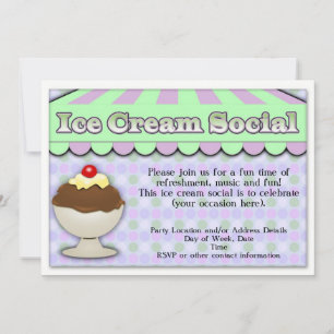 Invitation Crème glacée sociale, violet/vert rayure Sundae