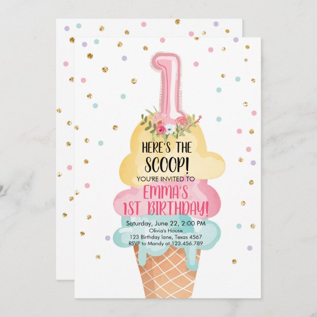 Invitation Crème glacée sociale Voici la Scoop premier annive (Devant / Derrière)