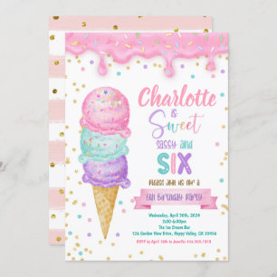 Invitation Crème glacée sucré Sassy et Six 6e fête anniversai