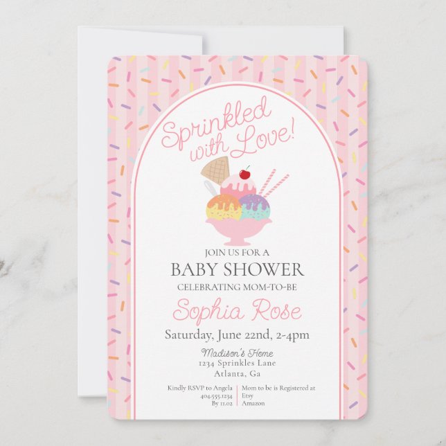 Invitation Crème glacée Sundae Parsemé de Baby shower d'amour (Devant)