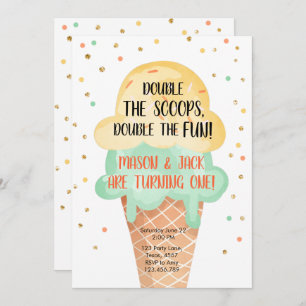 Invitation Crème glacée Twin Anniversaire Confetti Confetti à