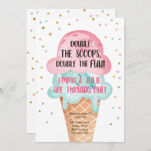 Invitation Crème glacée Twin Anniversaire Confetti Confetti d