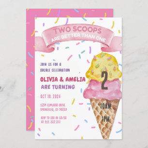 Invitation Crème glacée Twin Girls Deux Scoops Anniversaire