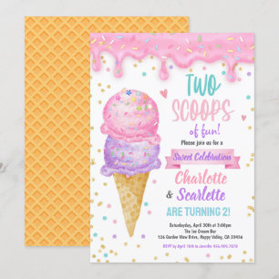 Invitation Crème glacée Twins Fille Anniversaire Pink violet