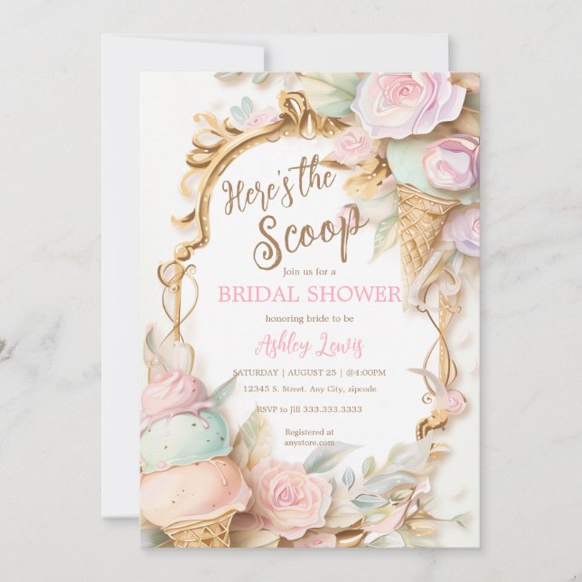 Invitation Crème glacée vintage rose glace blush (Devant)