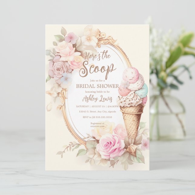 Invitation Crème glacée vintage rose glace blush (Debout devant)