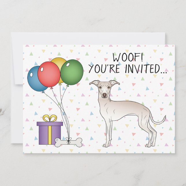 Invitation Crème Italien Greyhound Cute Cartoon Chien Anniver (Devant)