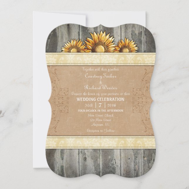 Invitation Crème Ivoire Brown Tournesol Rustique Mariage Invi (Devant)