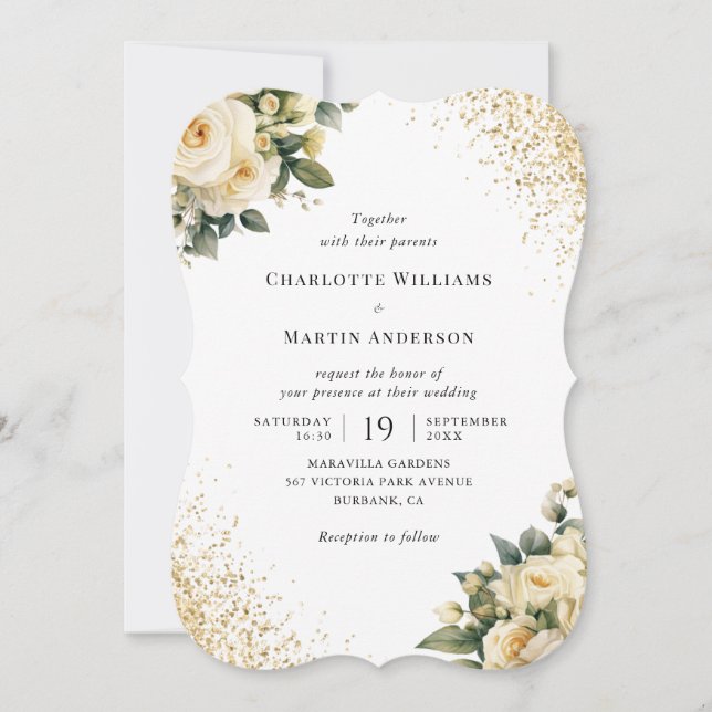 Invitation Crème Ivoire Confetti Mariage floral élégant (Devant)