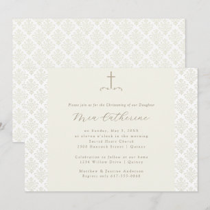 Invitation Crème ivoire damassé Christening / Baptême