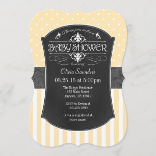 Invitation Crème Ivoire Gris Chalkboard rayures Baby shower