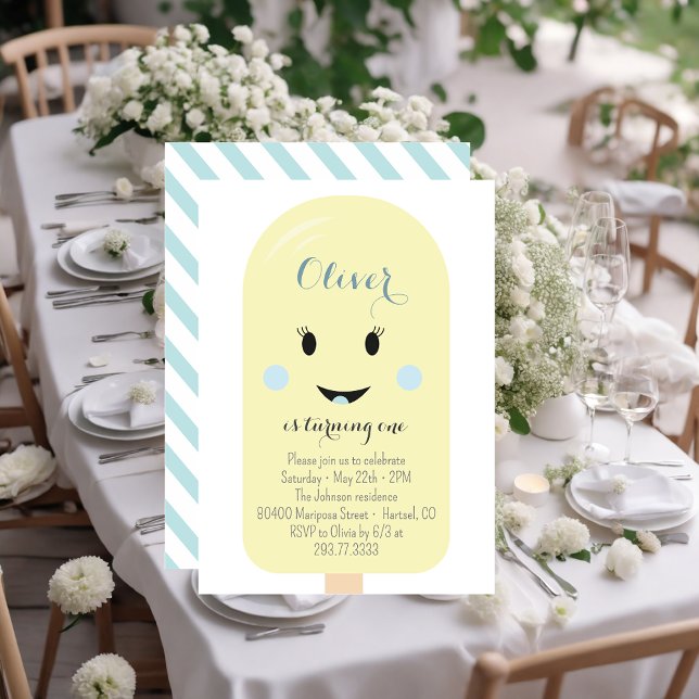 Invitation Crème jaune bleu glacée cône Scoop fête d'annivers (Créateur téléchargé)