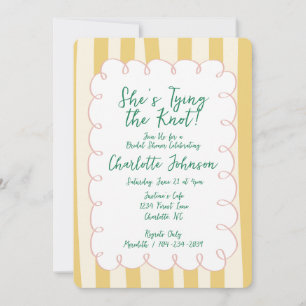 Invitation Crème Jaune Rayée Elle Noue le Nœud Nuptial