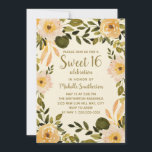 Invitation Crème Jaune Vert Florale Douce 16<br><div class="desc">Rustique,  boho style floral Sweet 16 anniversaire invitation personnalisée avec des fleurs d'aquarelle jaune et crème sur un arrière - plan bronzé.</div>